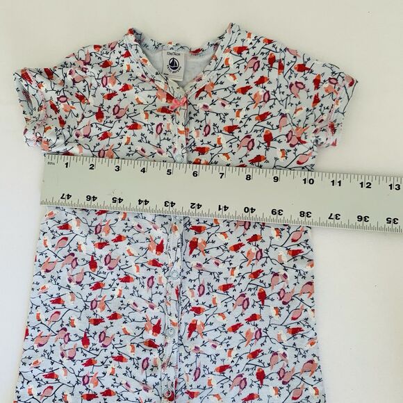 Petit Bateau Romper Bodysuit Baby Girl 12M Light Blue Birds Snap Button Preppy - Picture 6 of 7
